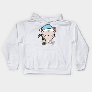 Funny Tabby cat is having a midnight snack Kids Hoodie